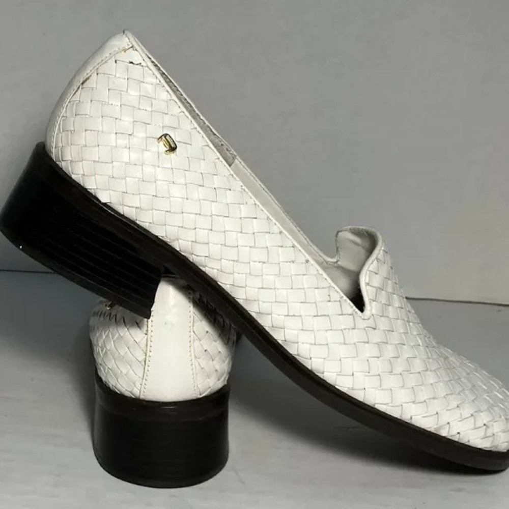 Etienne Aigner White Woven Flats